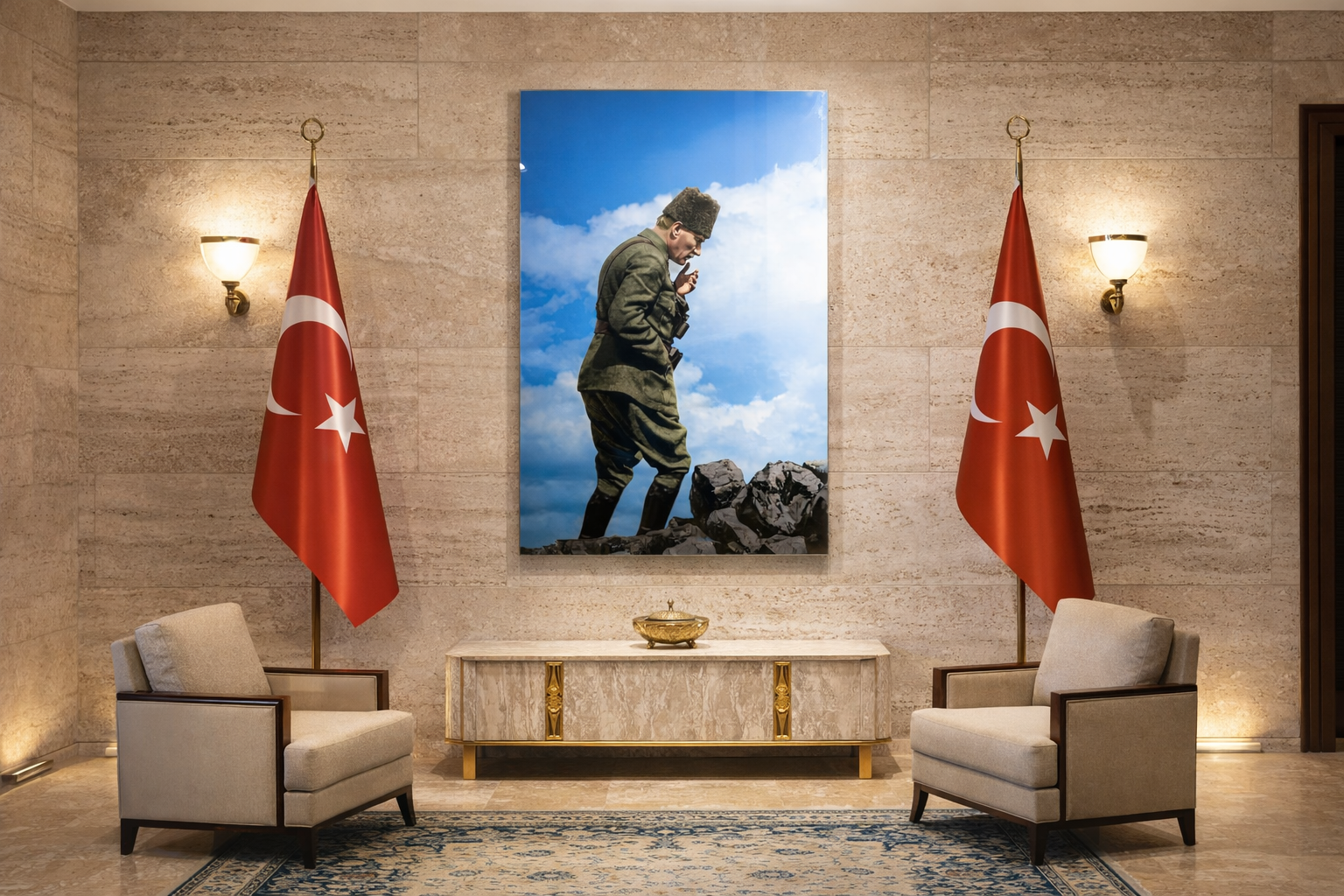 Mavi Ufukta İrade Atatürk Cam Tablo