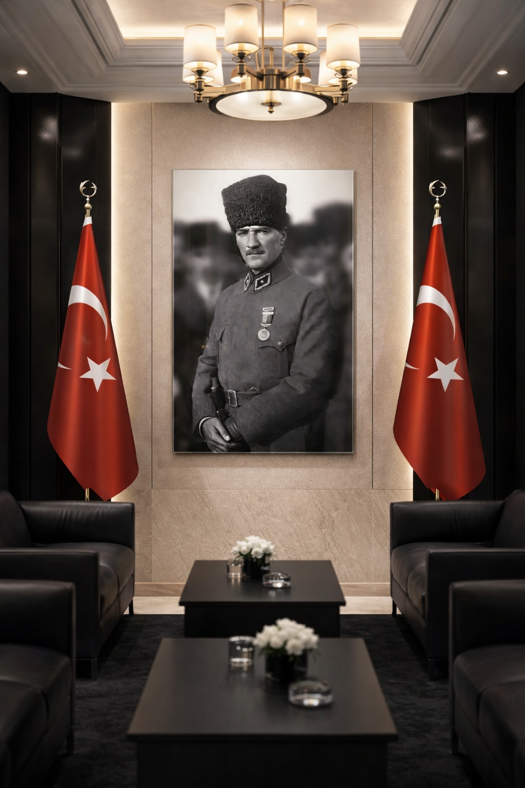 Siyah Beyaz İrade Atatürk Cam Tablo