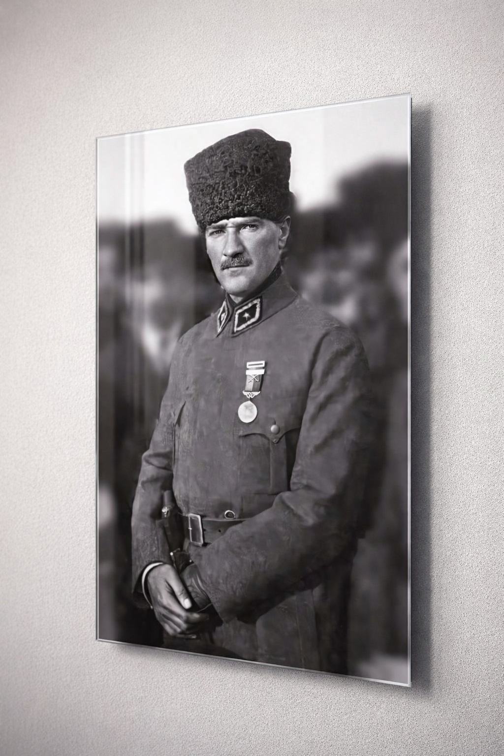 Siyah Beyaz İrade Atatürk Cam Tablo