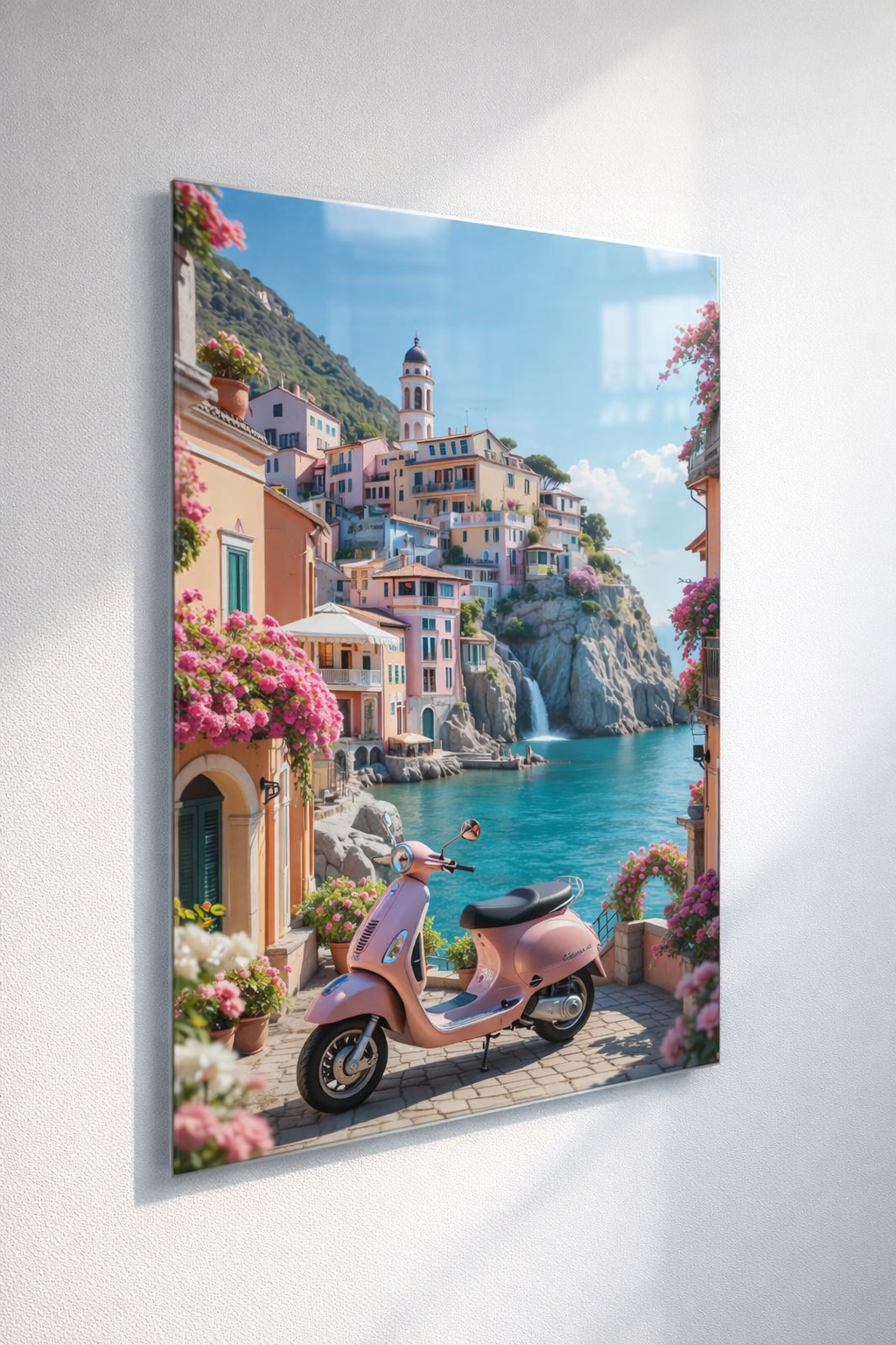 Pembe Vespa Rüyası Cam Tablo