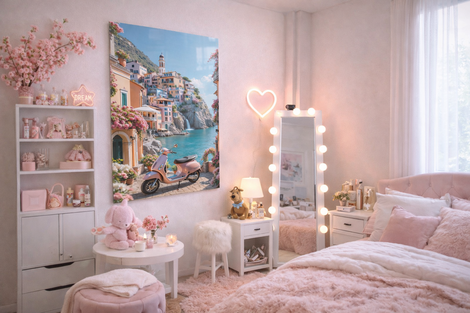 Pembe Vespa Rüyası Cam Tablo