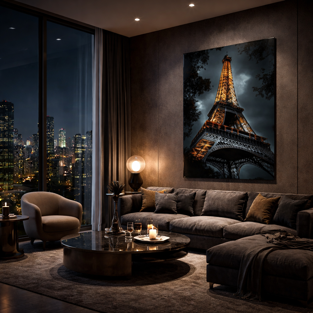 Paris’in Altın Gecesi Cam Tablo