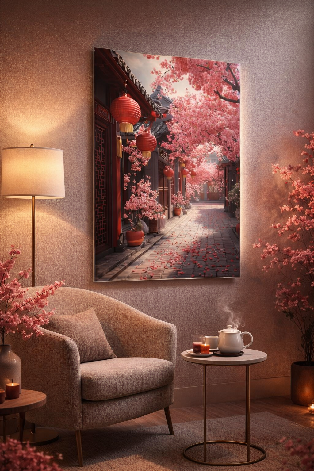 Sakura Sokağı Cam Tablo