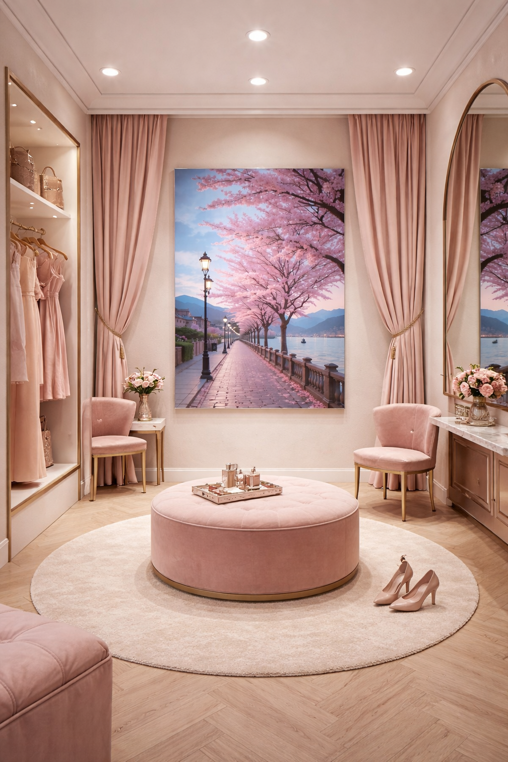 Sakura Yolu Işıltısı Cam Tablo