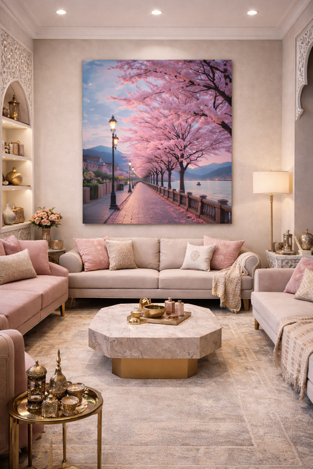 Sakura Yolu Işıltısı Cam Tablo
