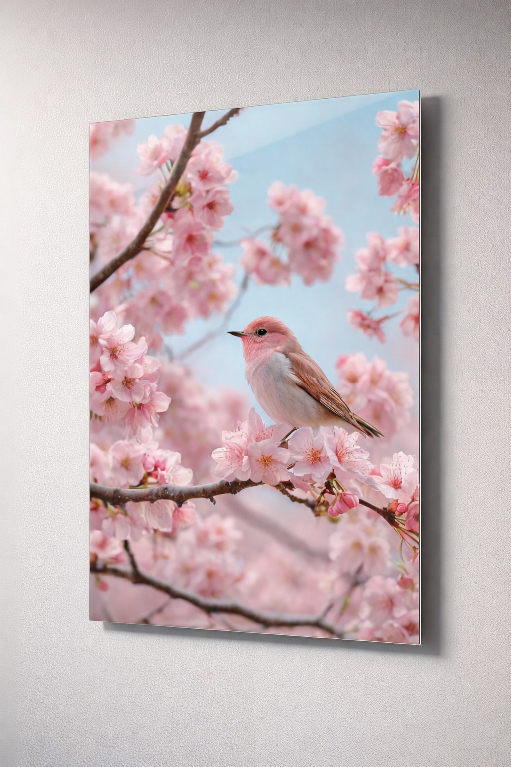 Pembe Kuş Cam Tablo