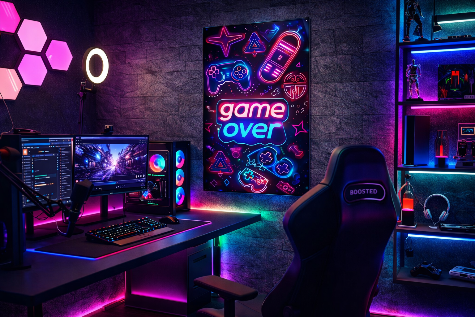 Neon Game Over Cam Tablo