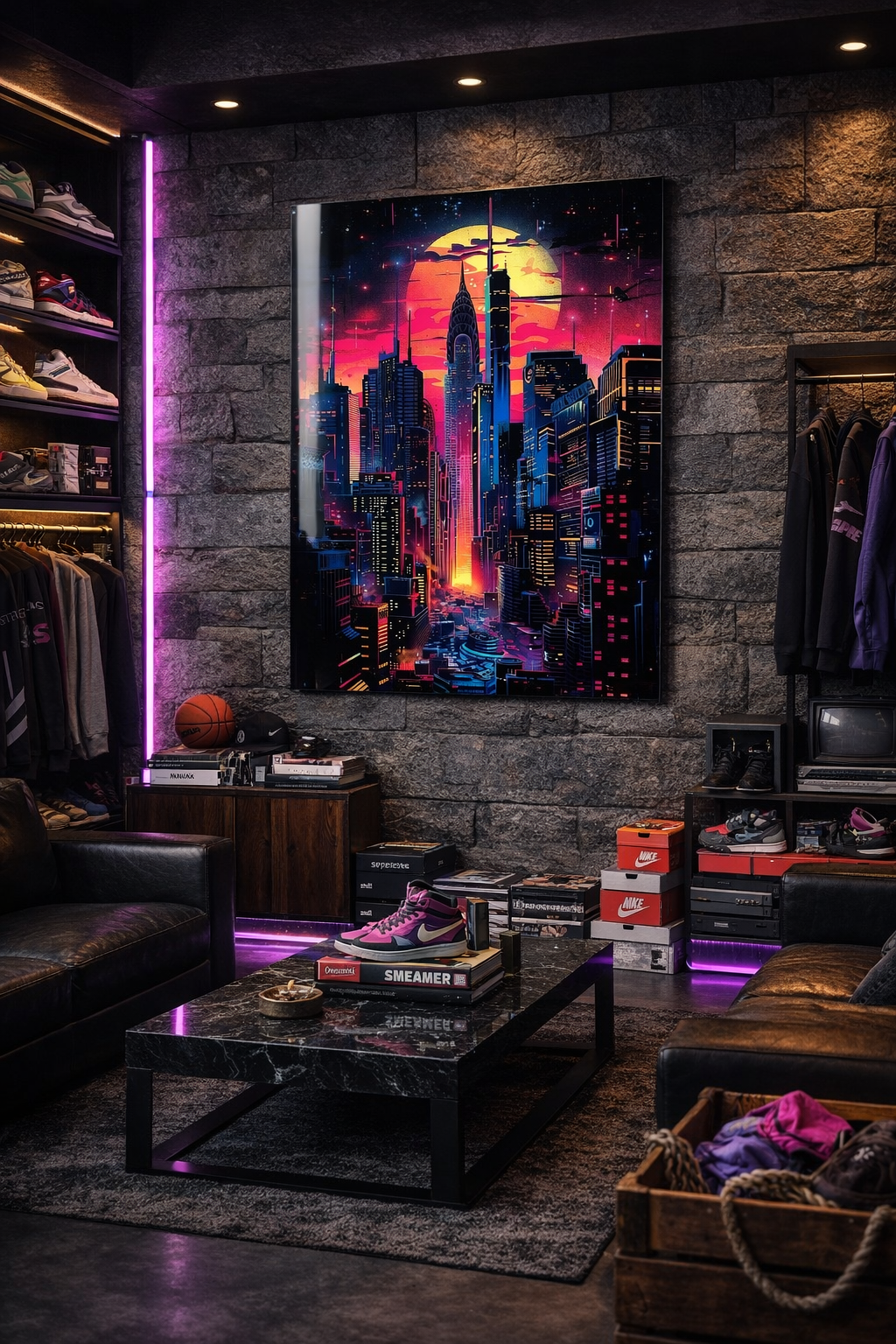 Neon Şehir Ufku Cam Tablo