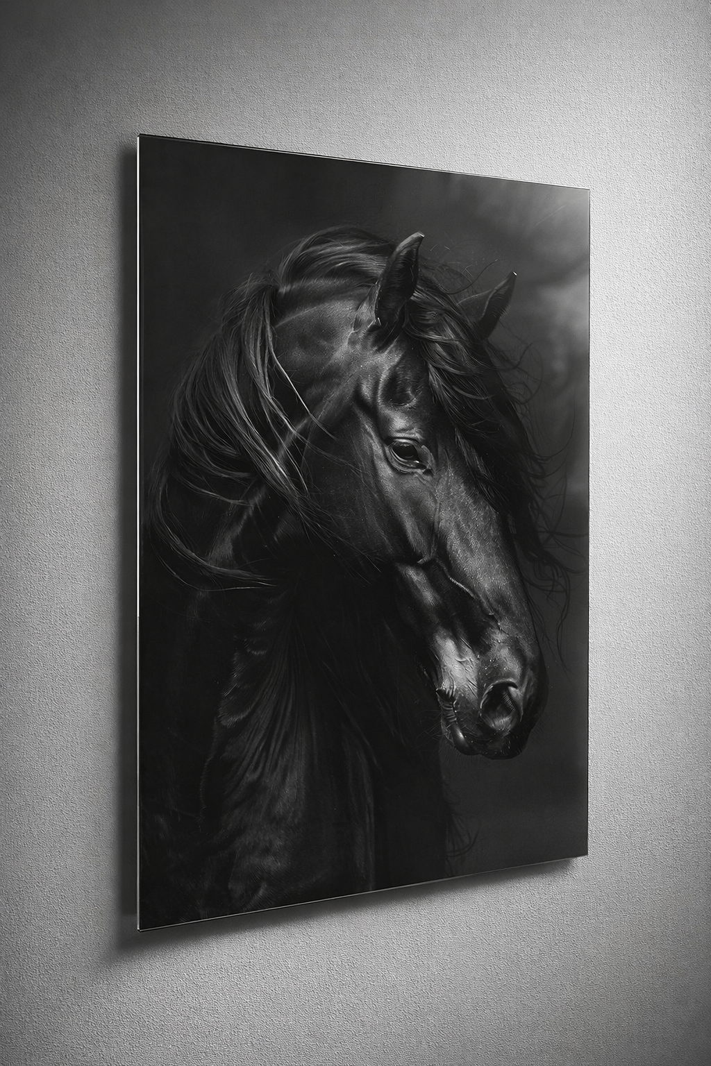 Siyah At Portresi Cam Tablo
