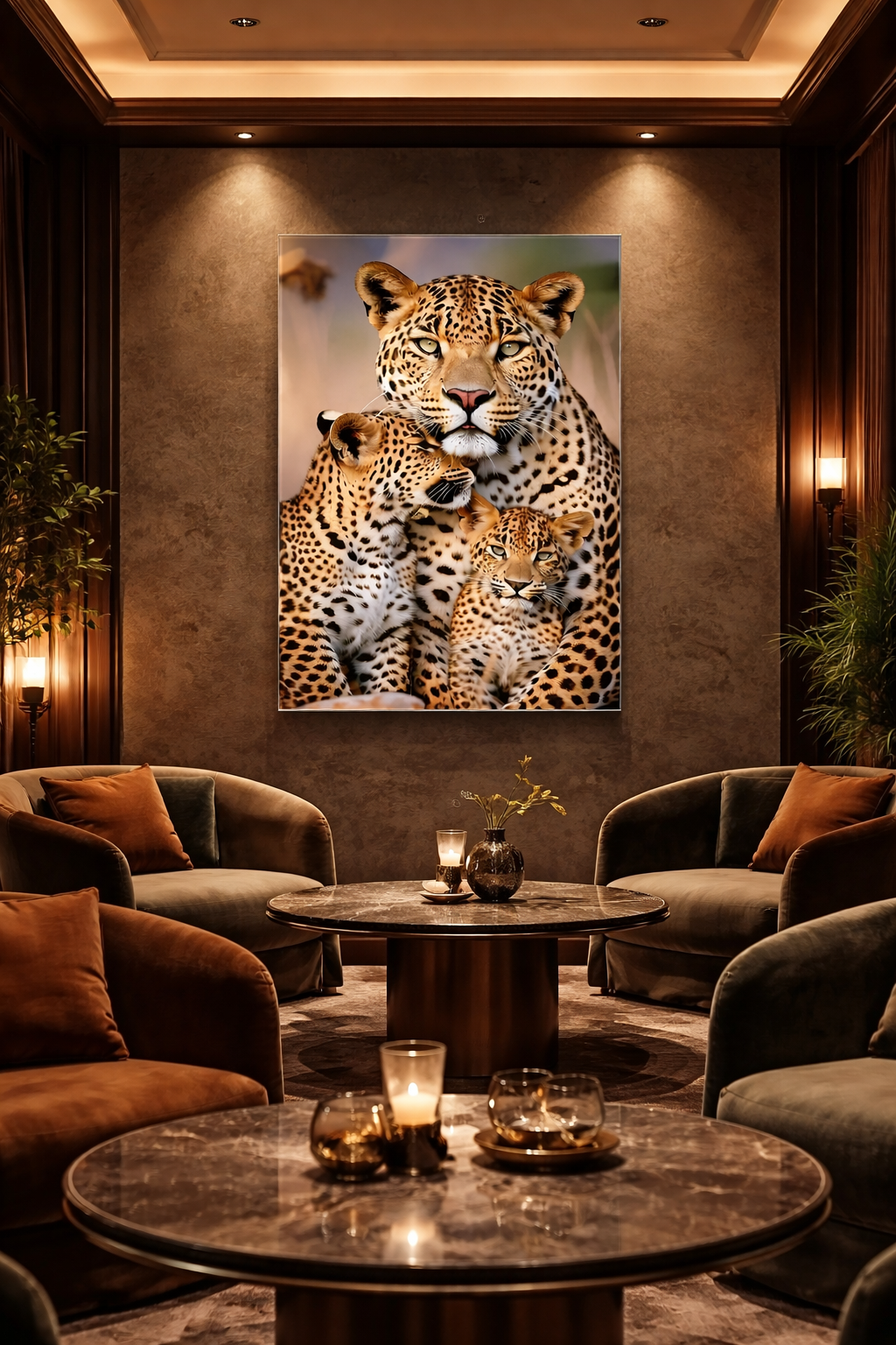 Leopar Ailesi Cam Tablo