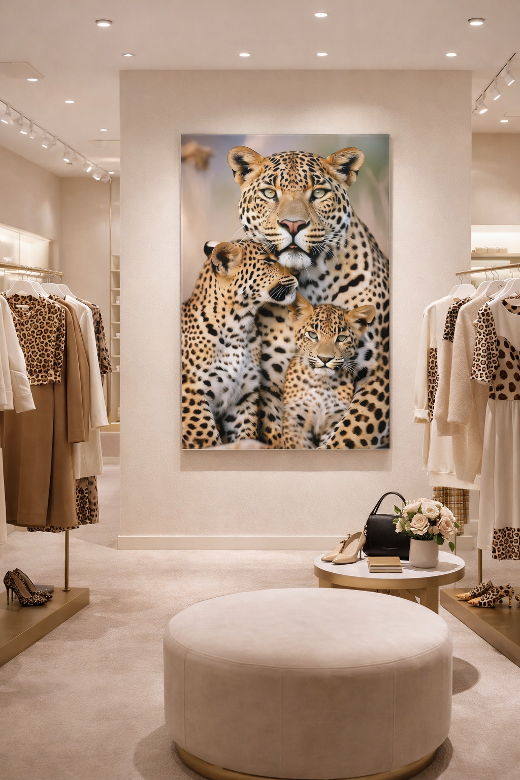 Leopar Ailesi Cam Tablo