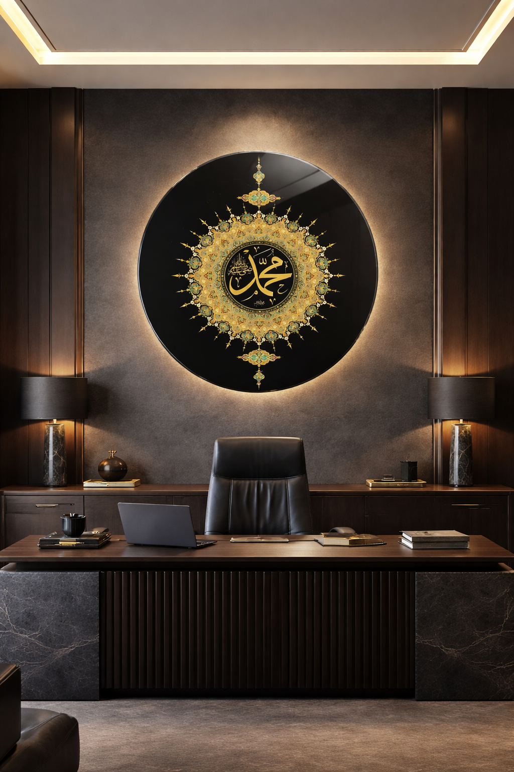 Altın Motif Madalyon Cam Tablo