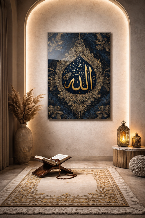 Altın Tezhip Allah Cam Tablo