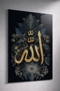 Altın Yaprak Allah Kompozisyon Cam Tablo