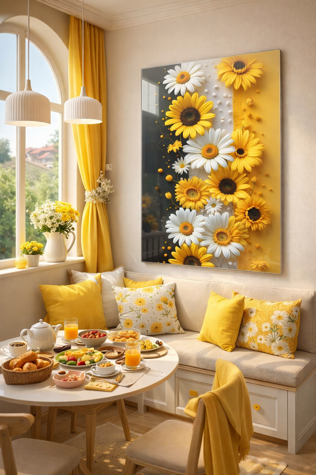 Sarı Beyaz Uyum Cam Tablo