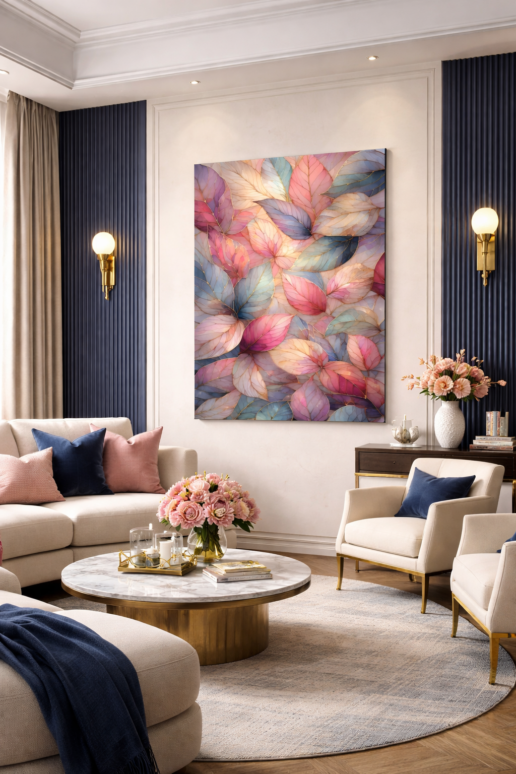 Pastel Yapraklar Cam Tablo
