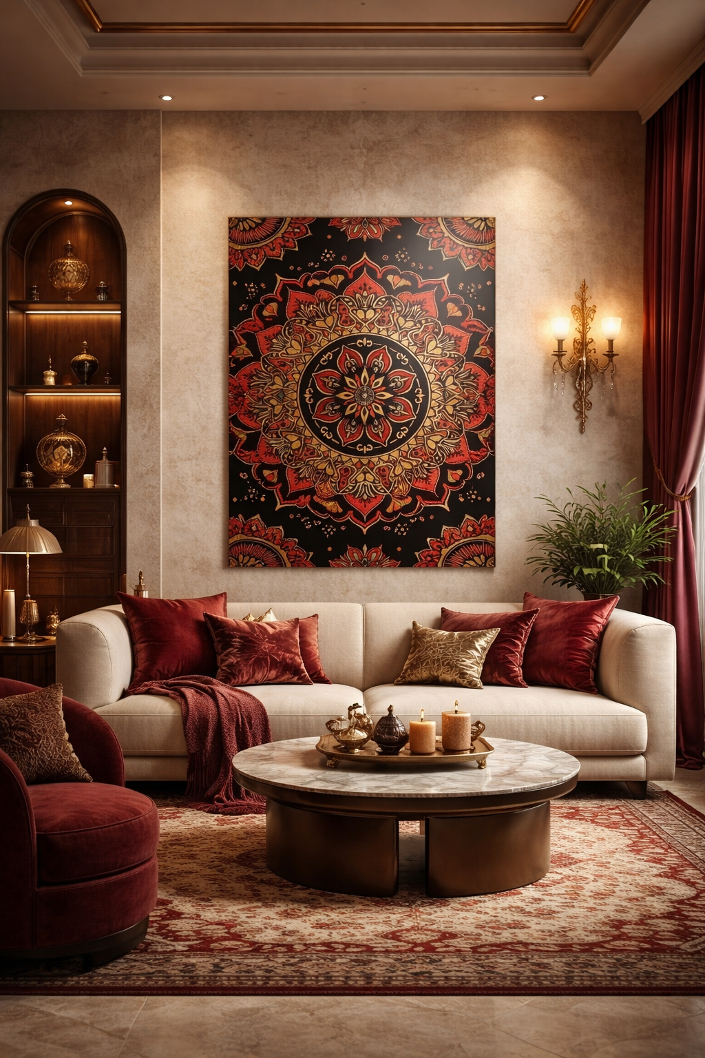 Kırmızı Mandala Ritmi Cam Tablo