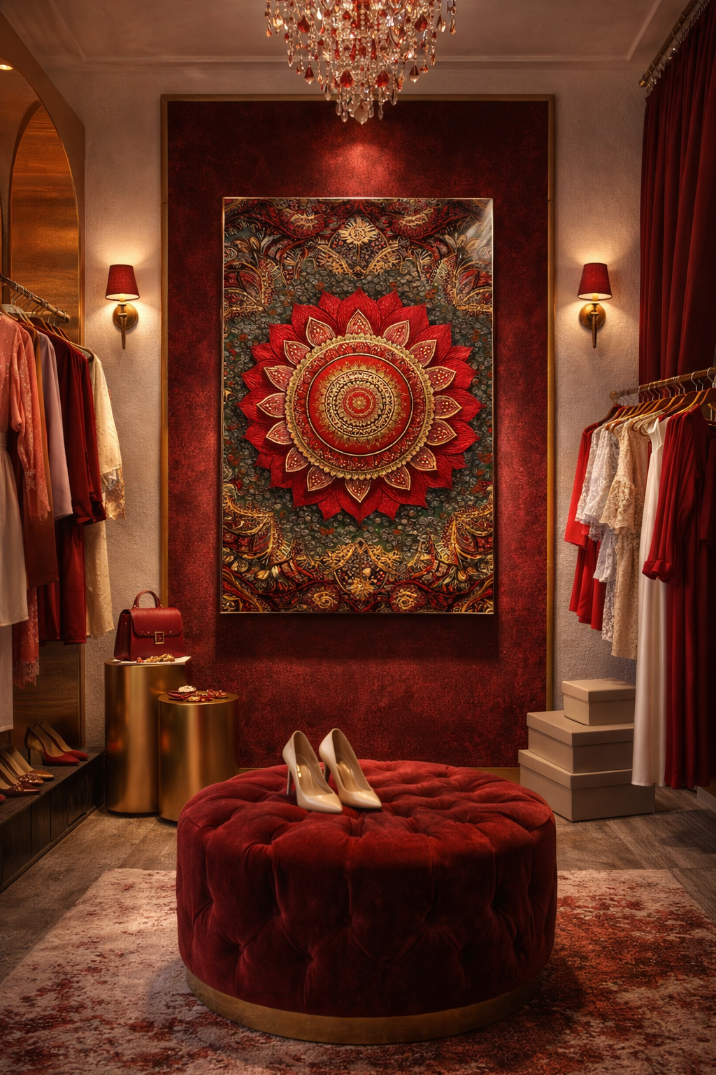 Kızıl Mandala Cam Tablo