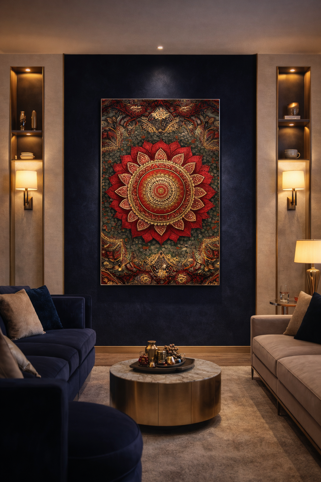 Kızıl Mandala Cam Tablo