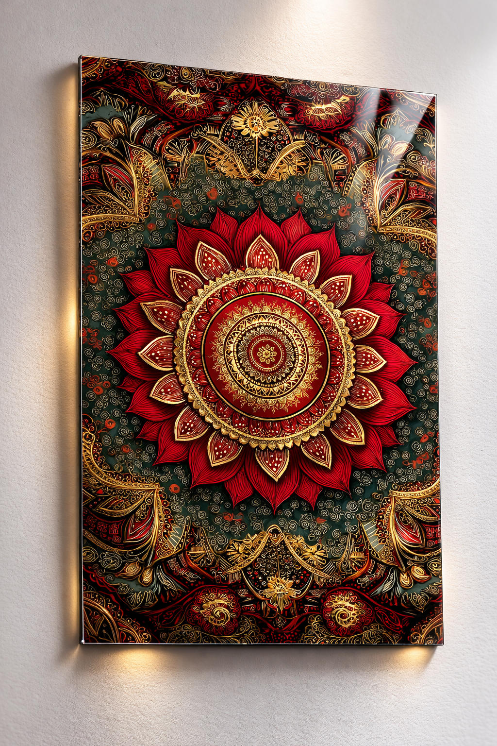 Kızıl Mandala Cam Tablo