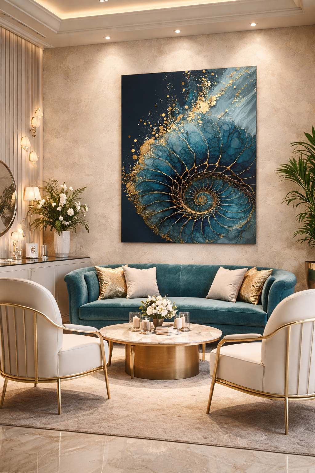 Altın Deniz Kabuğu Cam Tablo