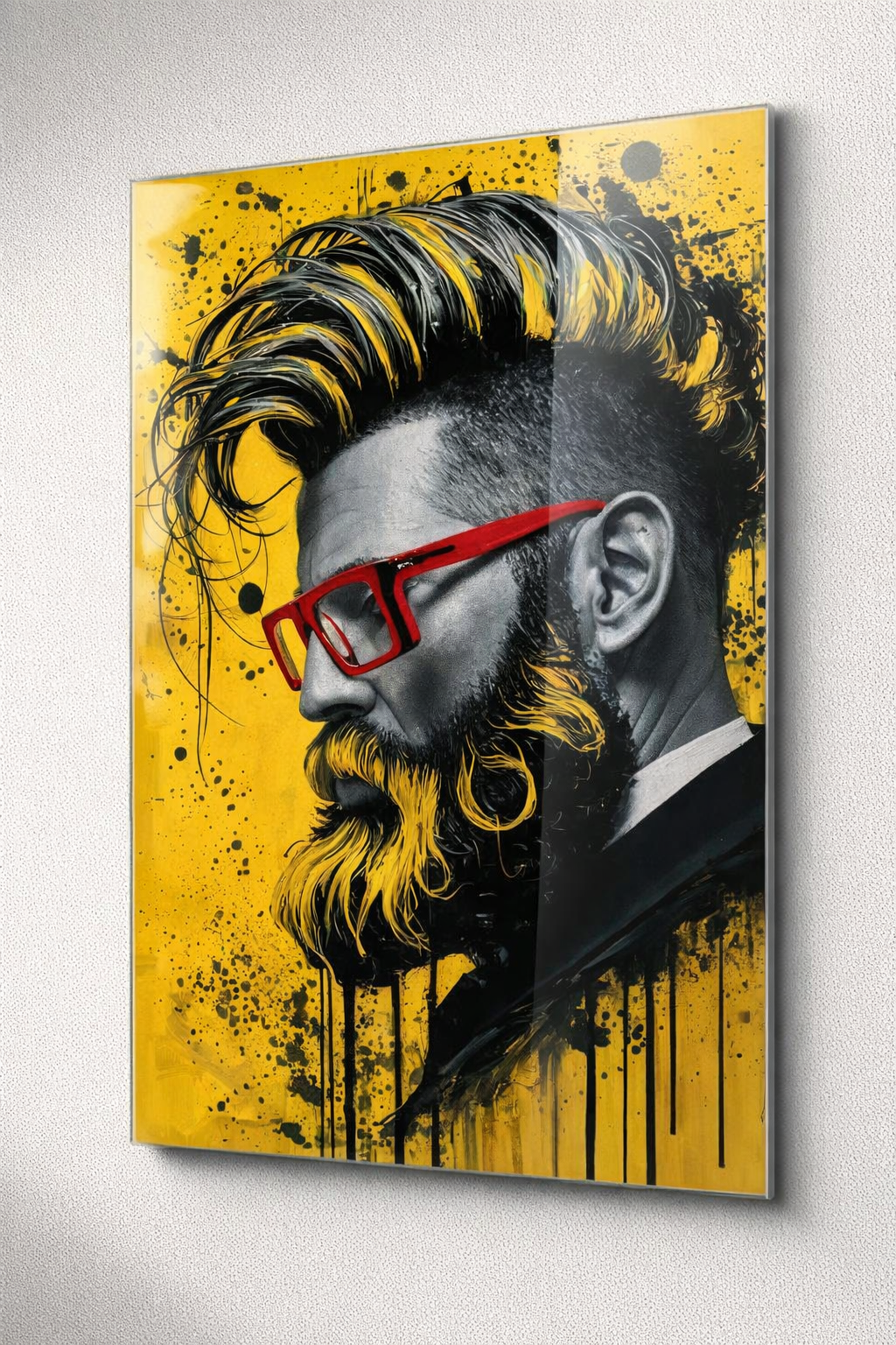 Pop Art Sakal Portresi Cam Tablo